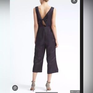 Banana Republic French Navy Tie Back Bow Cropped Linen Blend Jumpsuit NWT 14